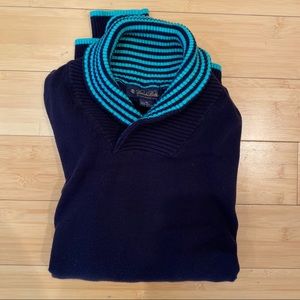 Brooks Brothers Navy Sweater w/ Turquoise Collar
